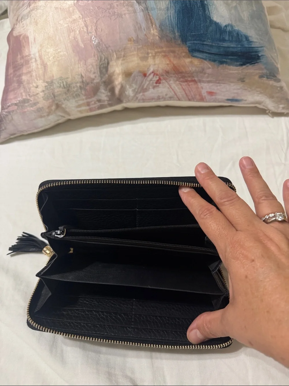 Gucci Black Leather Zip Around Wallet with Tassel